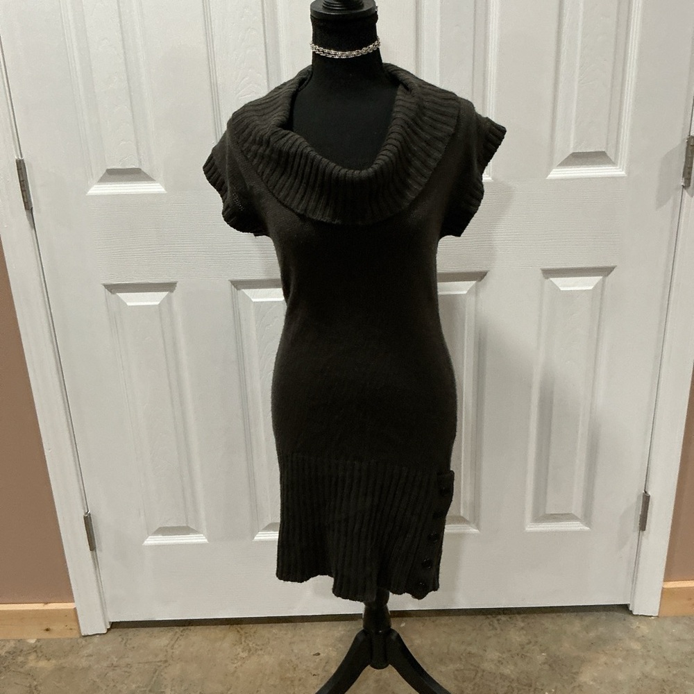 JOU JOU Dark Brown Cowl Neck Sweater Dress with button detail size L